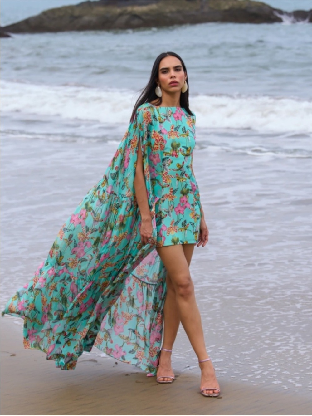 LA FUORI Teal Orchid Bouquet Dress